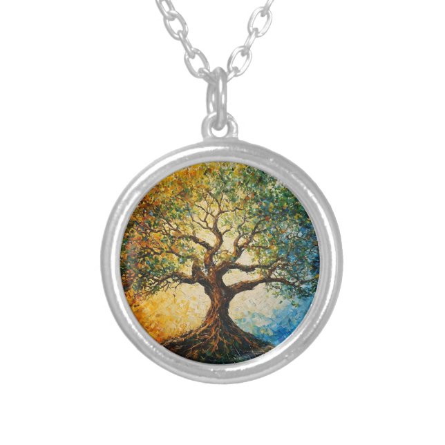 Tree of Knowledge - Oil Painting Silver Plated Necklace (Front)