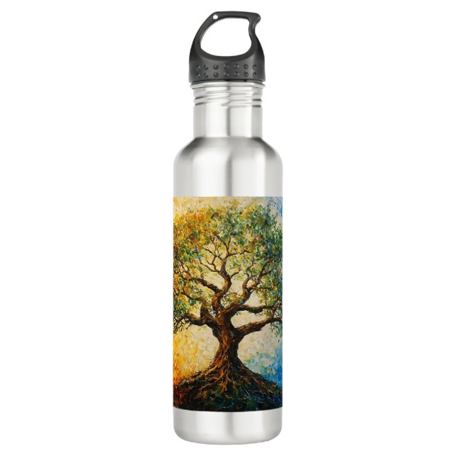 Tree of Knowledge - Oil Painting Stainless Steel Water Bottle (Front)