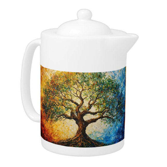 Tree of Knowledge - Oil Painting Teapot (Left)