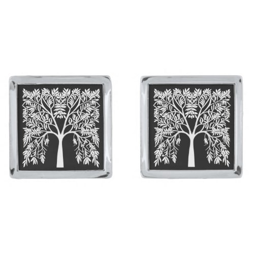 Tree of Life 1 White on Black   Cufflinks