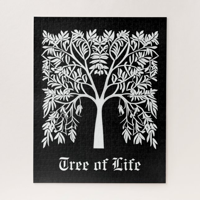 Tree of Life #1 White on Black Jigsaw Puzzle (Vertical)