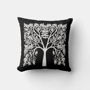 Tree of Life #1 White on Black Throw Pillow