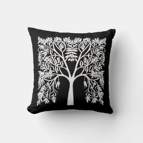 Tree of Life 1 White on Black Throw Pillow