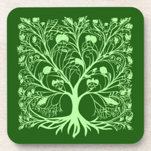 Tree of Life #3 Light and Dark Green Beverage Coaster