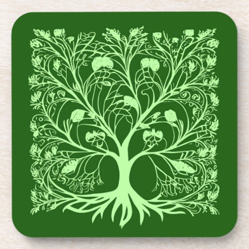 Tree of Life 3 Light and Dark Green  Beverage Coaster