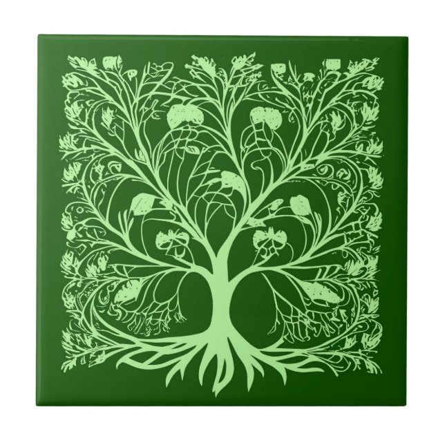 Tree of Life #3 Light and Dark Green  Ceramic Tile (Front)