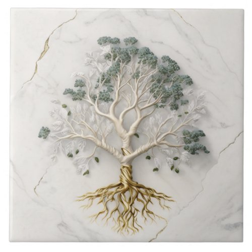 Tree of life 3D illustration White marble Ceramic Tile