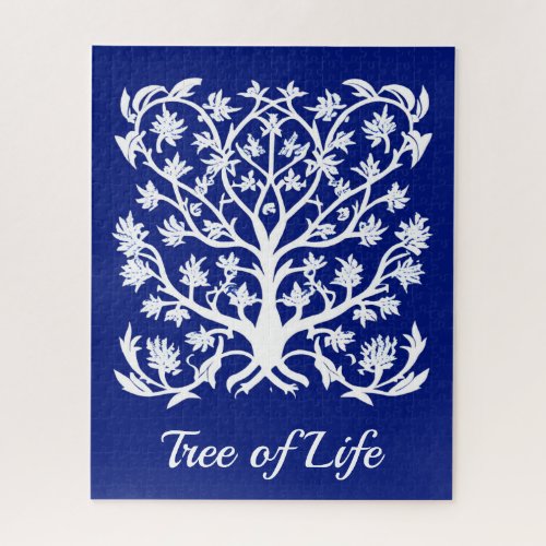 Tree of Life 4 White and Cobalt Blue Jigsaw Puzzle