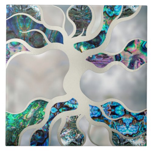 Tree of life _ Abalone Shell and Pearl Ceramic Tile