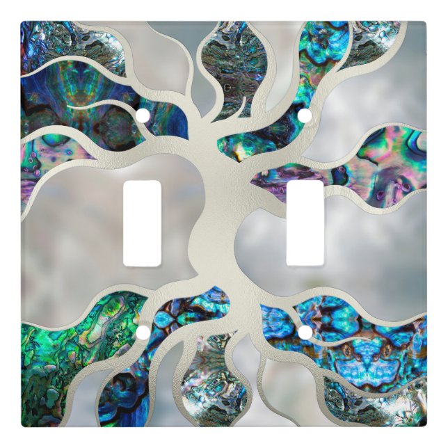 Tree of life - Abalone Shell and Pearl Light Switch Cover (Front)