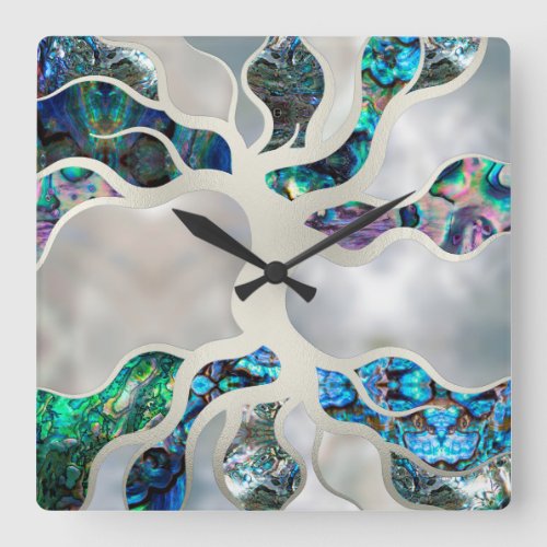 Tree of life _ Abalone Shell and Pearl Square Wall Clock