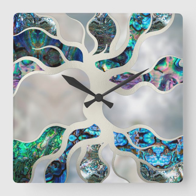 Tree of life - Abalone Shell and Pearl Square Wall Clock (Front)