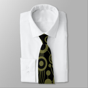 Tree of Life Abstract - Deep Olive Green and Black Neck Tie