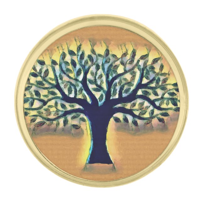 Tree of Life Abstract Nature Art  Gold Finish Lapel Pin (Front)