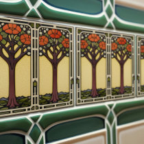 Tree of Life Abstract Yellow Orange Mid-Century Ceramic Tile
