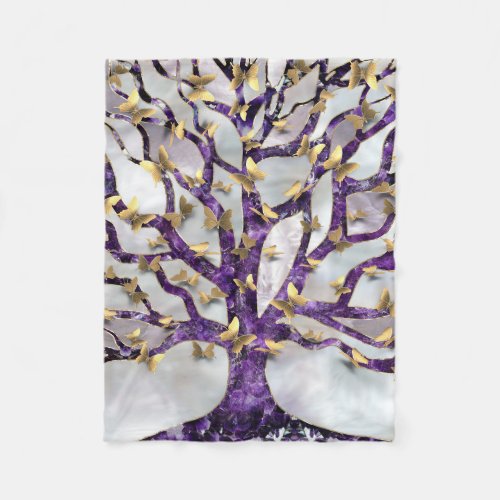 Tree of Life _ Amethyst and Butterflies Fleece Blanket