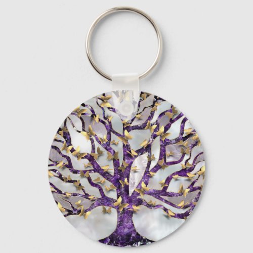 Tree of Life _ Amethyst and Butterflies Keychain