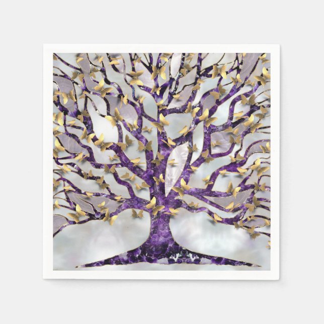 Tree of Life - Amethyst and Butterflies Napkins (Front)