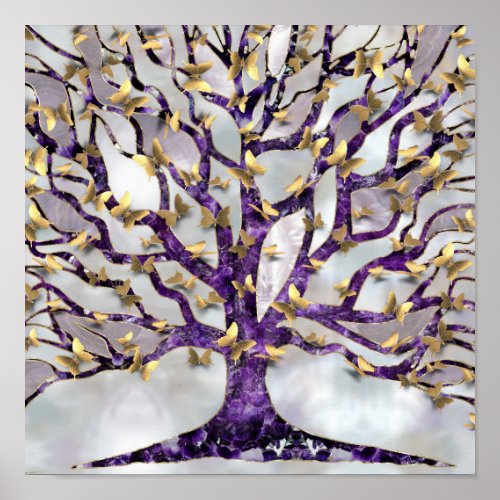 Tree of Life _ Amethyst and Butterflies Poster