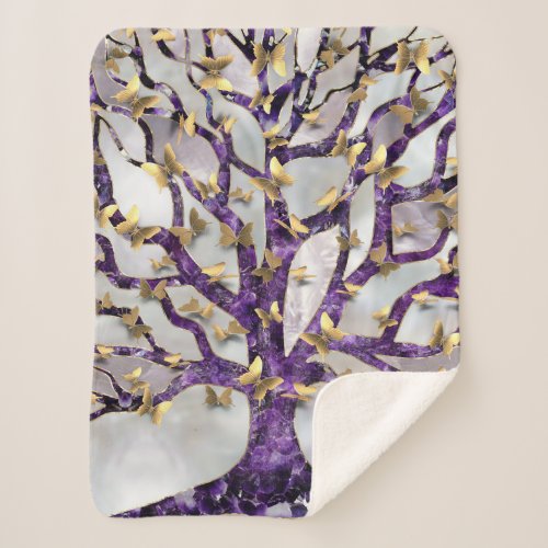 Tree of Life _ Amethyst and Butterflies Sherpa Blanket