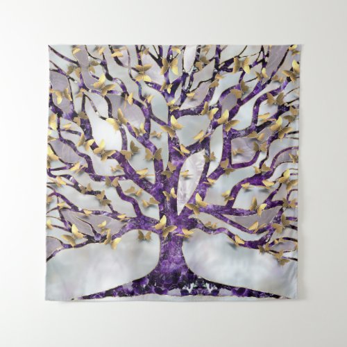 Tree of Life _ Amethyst and Butterflies Tapestry