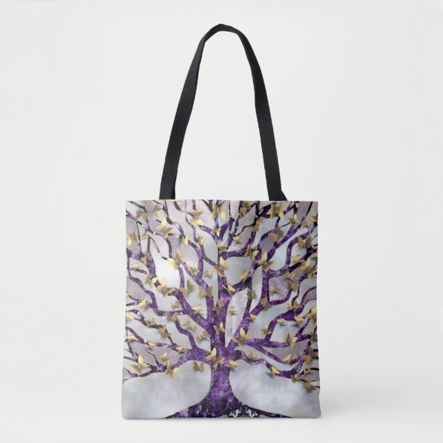 Tree of Life - Amethyst and Butterflies Tote Bag (Front)