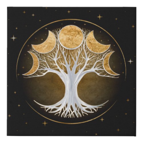 Tree of life and moons faux canvas print