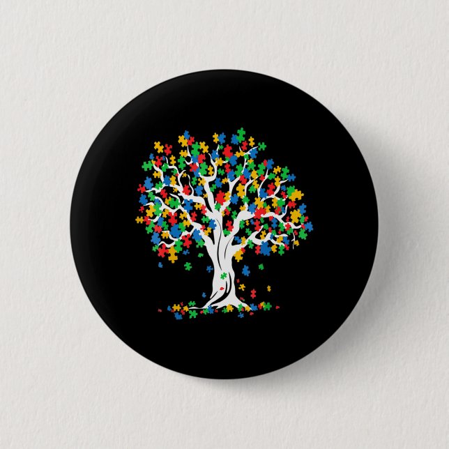 Tree Of Life Autism Awareness Month Fun ASD Suppor Button (Front)