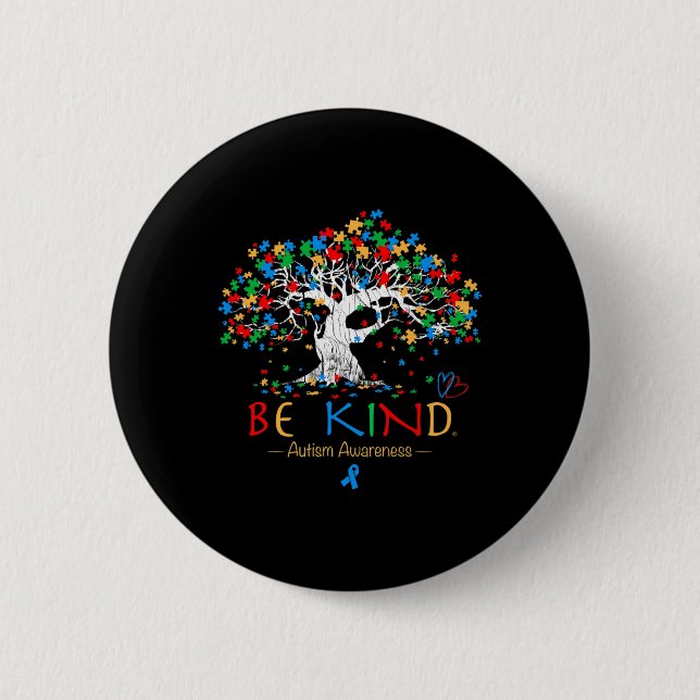 Tree Of Life Autism Awareness Month Puzzle Asd Sup Button (Front)