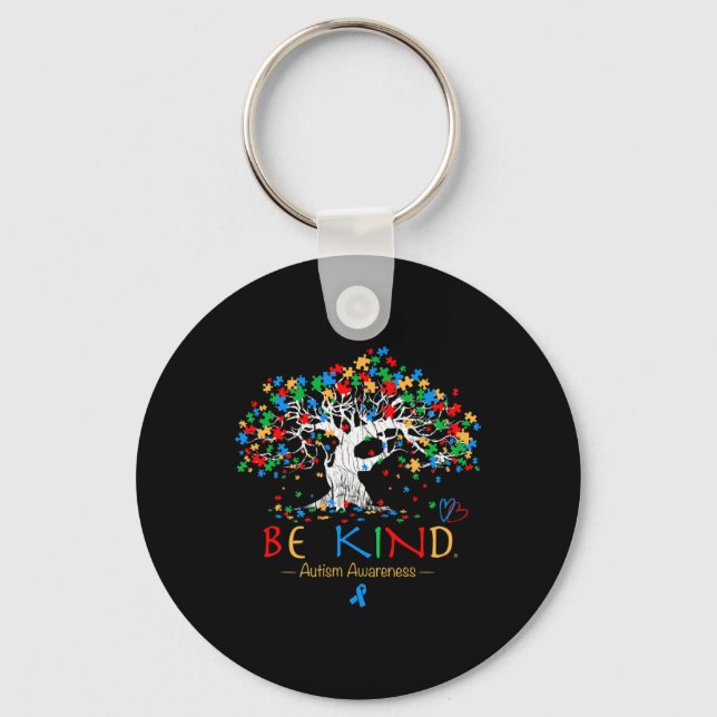 Tree Of Life Autism Awareness Month Puzzle Asd Sup Keychain (Front)