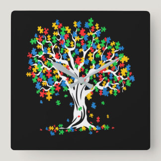 Tree Of Life Autism Awareness Month Square Wall Clock