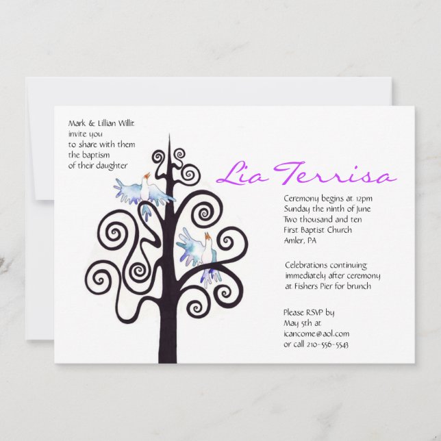 Tree of Life Baptism Christening Custom Invitation (Front)