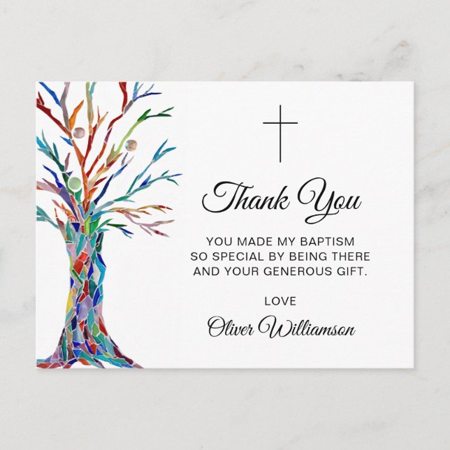 Tree of Life Baptism Christening Thank You  Postcard (Front)