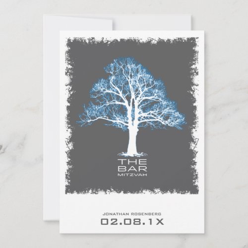 Tree of Life Bar Mitzvah Invitation, Blue &amp; Gray