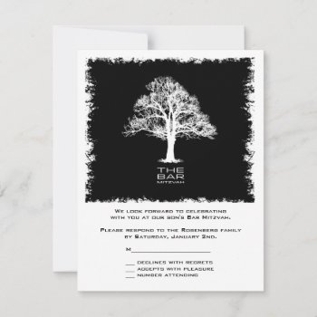 Tree Of Life Bar Mitzvah Reply Card Black by Lowschmaltz at Zazzle