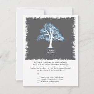 Tree of Life Bar Mitzvah Reply Card, Blue and Gray RSVP Card