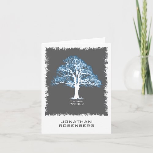 Tree of Life Bar Mitzvah Thank You Card Blue Gray