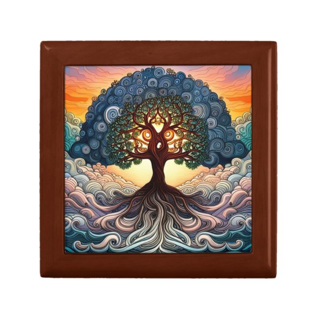 Tree of Life Beautiful Wooden Jewelry Keepsake Box (Front)