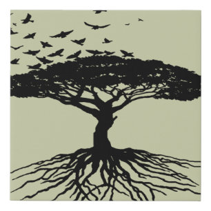 Tree of Life Birds Silhouette Faux Canvas Print