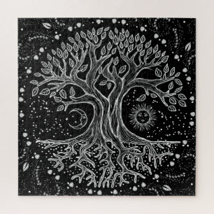 Tree of Life - black and white Jigsaw Puzzle