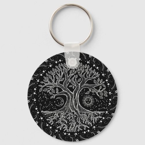Tree of Life _ black and white Keychain