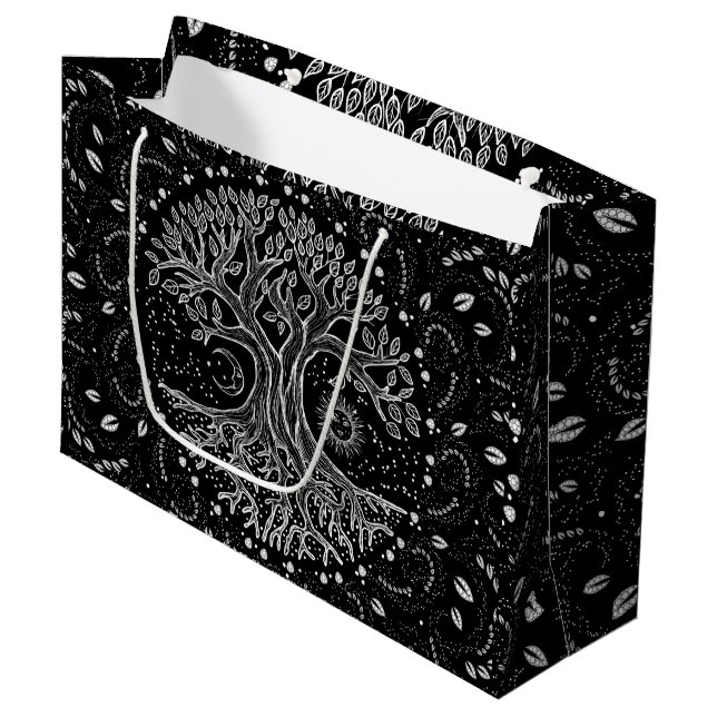 Tree of Life - black and white Large Gift Bag (Front Angled)