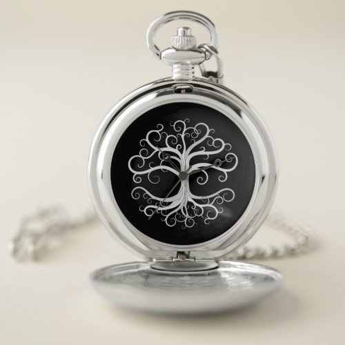 Tree of life Black and White Pocket Watch