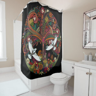tree of life black shower curtain