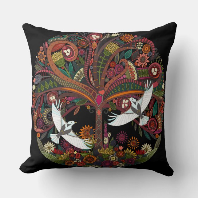 tree of life black throw pillow (Front)