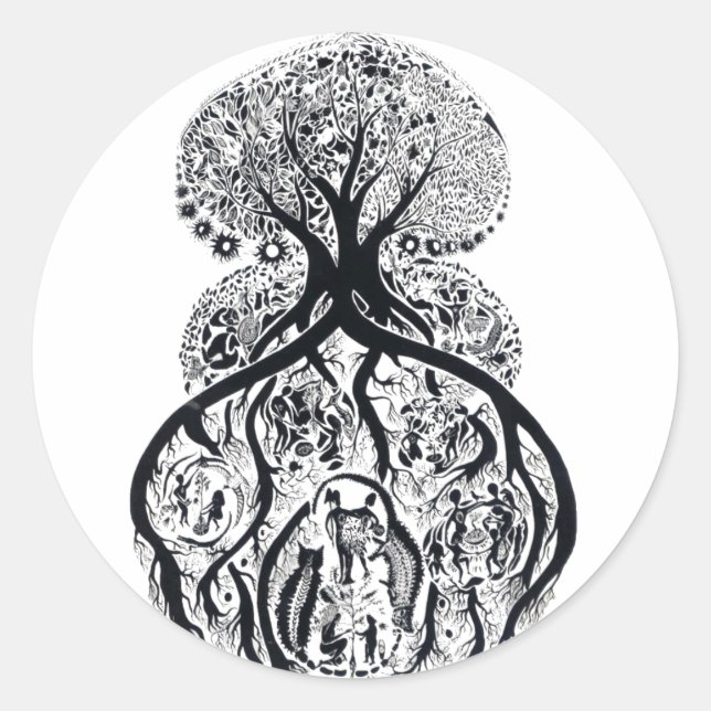 TREE of LIFE - black & white Classic Round Sticker (Front)