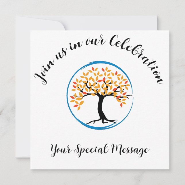 Tree of Life Blue Circle End-of-treatment Party Invitation (Front)