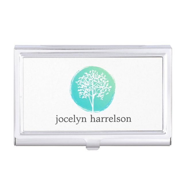 Tree of Life Blue/Green Business Card Holder (Front)