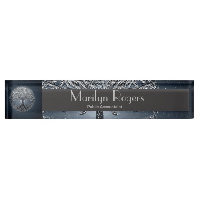 Tree of Life Blue Sky Peaceful Night Desk Name Plate (Front)
