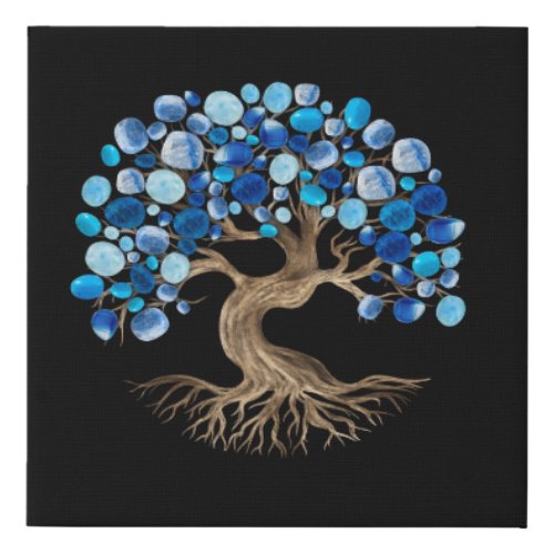 Tree of Life _ Blue Tumbled Gemstones Faux Canvas Print